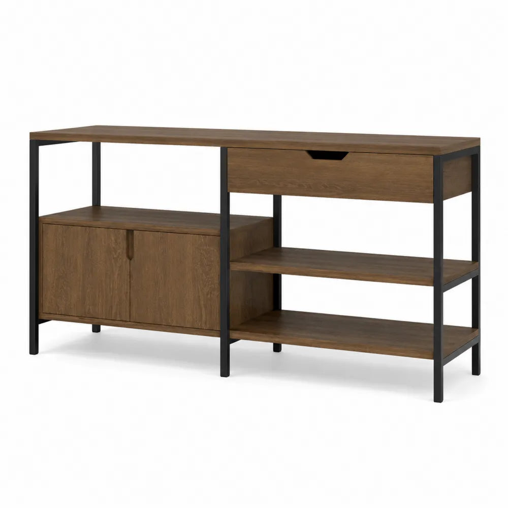 Credenza in Legno e Metallo con Ripiani e Cassetto