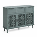 Credenza in Legno con Cassetti e Ante Intagliate Grigio
