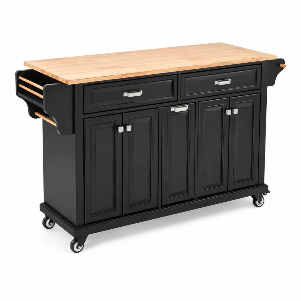 Carrello da Cucina in Legno Massello Nero e Naturale