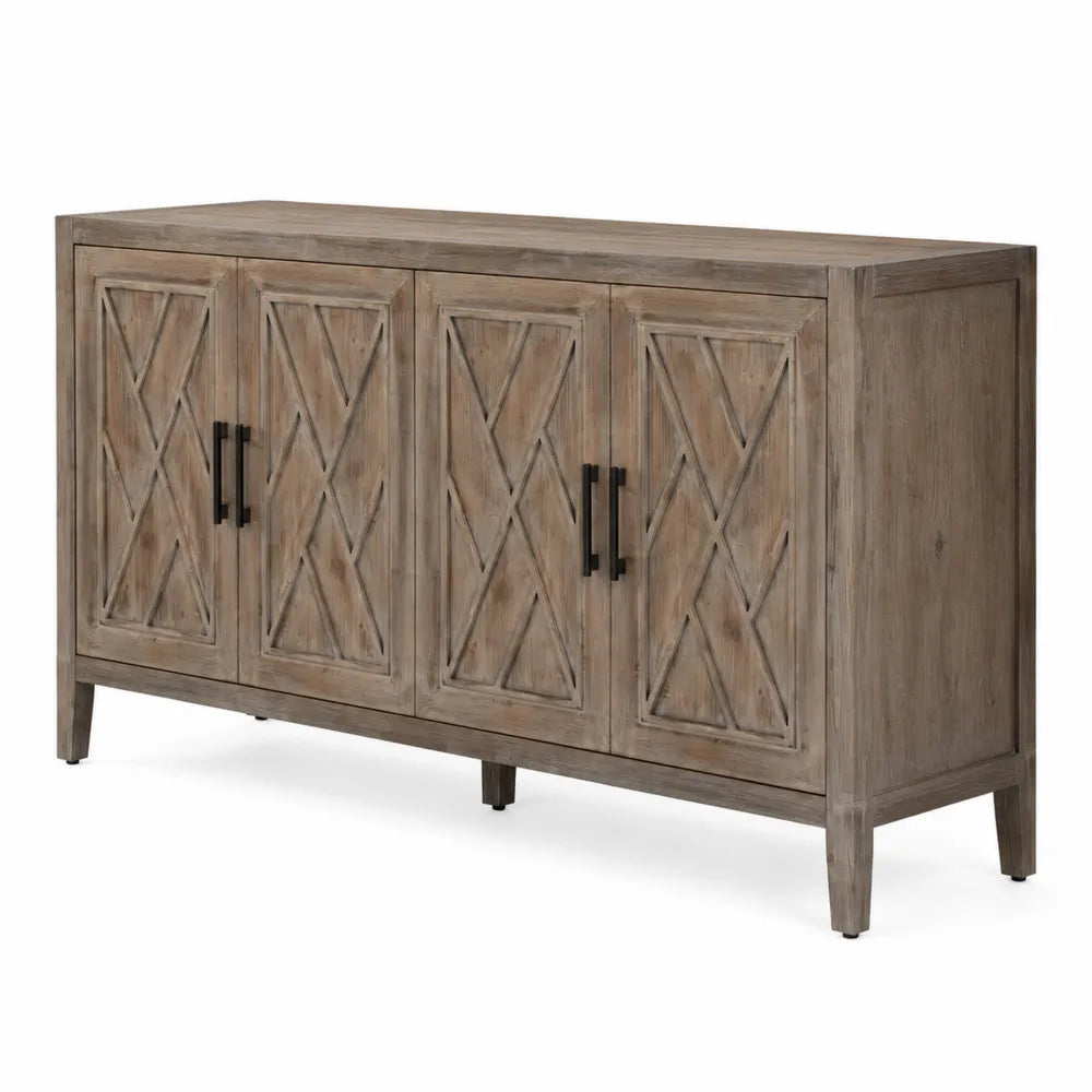 Credenza in Legno con Ante e Maniglie in Metallo, 160x40x90 cm