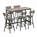 Set Tavolo e 6 Sgabelli in Legno e Metallo Grigio