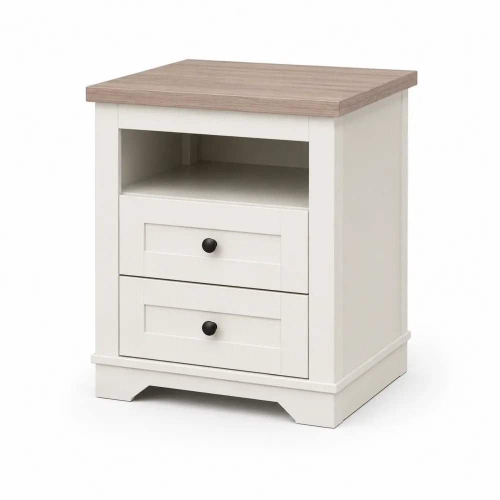 Comodino in MDF con 2 cassetti e ripiano aperto 58x40x35 cm
