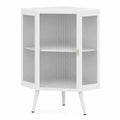 Armadio Angolare in MDF Bianco con Ante in Vetro Temperato Scanalato