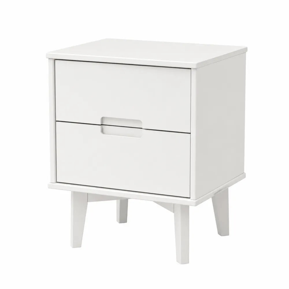 Comodino Bianco in MDF con Due Cassetti