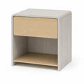 Comodino in legno con cassetto in MDF e rovere chiaro