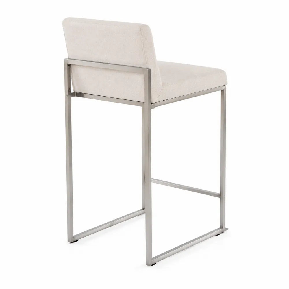 Sgabello da Bar in Metallo e Tessuto Beige