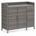 Credenza in Rattan Sintetico Grigio con Struttura in Acciaio