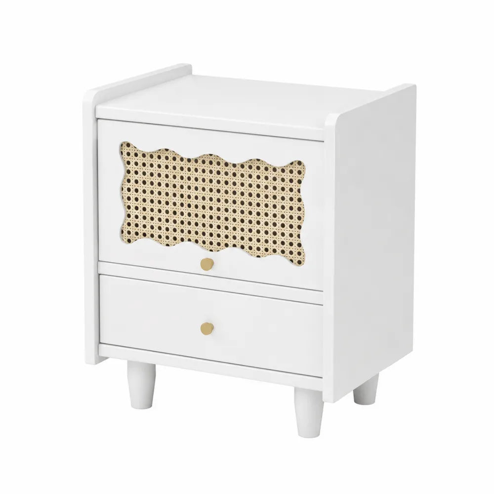 Comodino in MDF con Rattan e 2 Cassetti